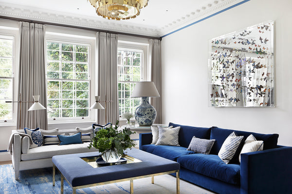 Turner and Pock sitting room scheme featuring custom made Luke Irwin rug